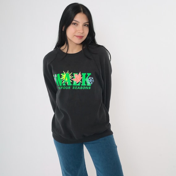 90s Walk The Four Seasons Sweatshirt Black Neon Raglan Pullover Walking Exercise Graphic Vintage Crewneck USA Lee Cotton Blend Medium Large