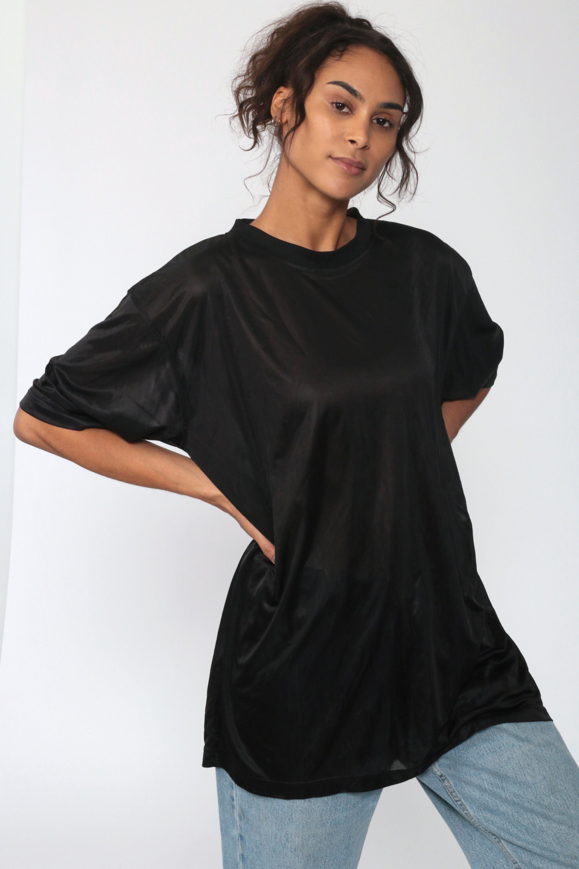 Sheer Black Tshirt Vintage Polyester Shirt Plain Shirt Tee Etsy
