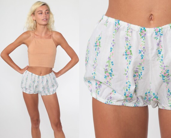 Floral Bloomer Shorts 70s Cotton Shorts Boho Hippi