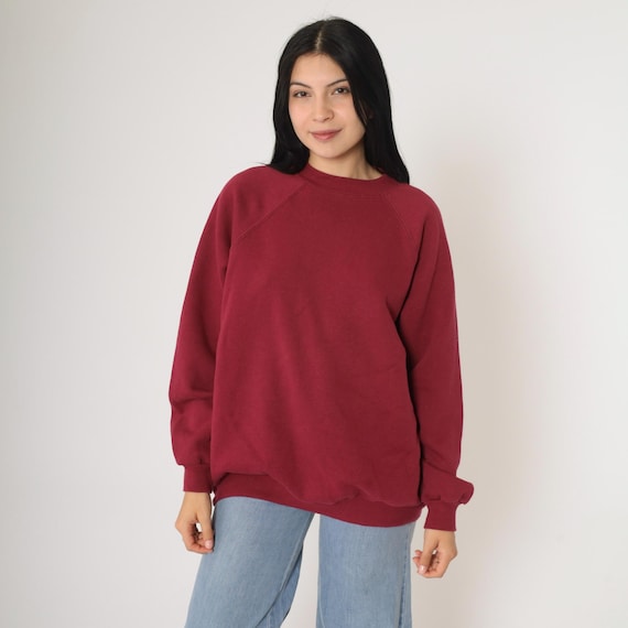 90s Burgundy Crewneck Sweatshirt Raglan Sleeve Plain Long Sleeve Slouchy 1990s Vintage Hanes Her Way Sweat Shirt Extra Large xl
