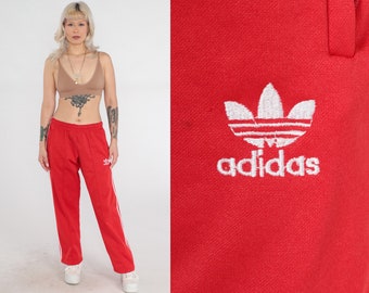 Adidas Track Pants Y2K Red Joggers Gym Jogging Running Striped Track Suit Warm Up Athletic Sports Retro Baggy Warmup Workout Vintage 00s XS