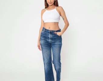 Wrangler Bootcut Jeans 90s Western Jeans High Rise Faded Blue Denim Pants Retro Vintage 1990s 33 x 29 Men's Medium