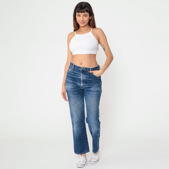 Wrangler Bootcut Jeans 90s Western Jeans High Rise Faded Blue Denim Pants Retro Vintage 1990s 33 x 29 Men's Medium
