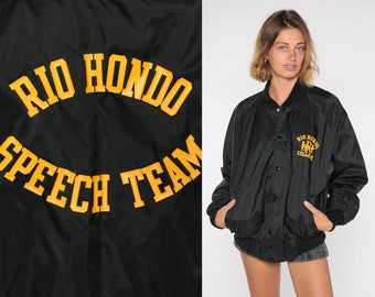 Black Bomber Jacket Rio Hondo Speech Team 80s 90s College Whittier California Windbreaker Varsity Retro Snap Up 1980s Vintage Extra Large XL