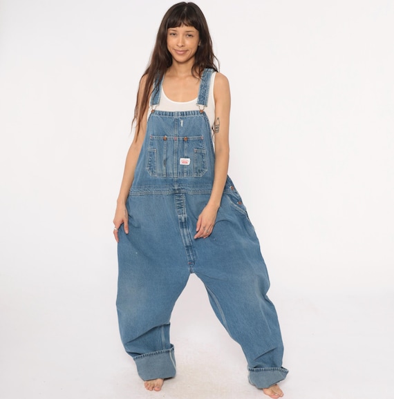 Roundhouse Denim Overalls 90s Blue Workwear Wide Leg Baggy Cotton Carpenter Vintage Dungarees Grunge Mens Plus Size Extra Extra Large XXL