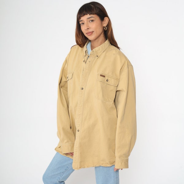 Vintage 00s Carhartt Shirt Beige Cotton Work Shirt Workwear Oversized Button-Up Grunge Long Sleeve Utility Apparel 2XL