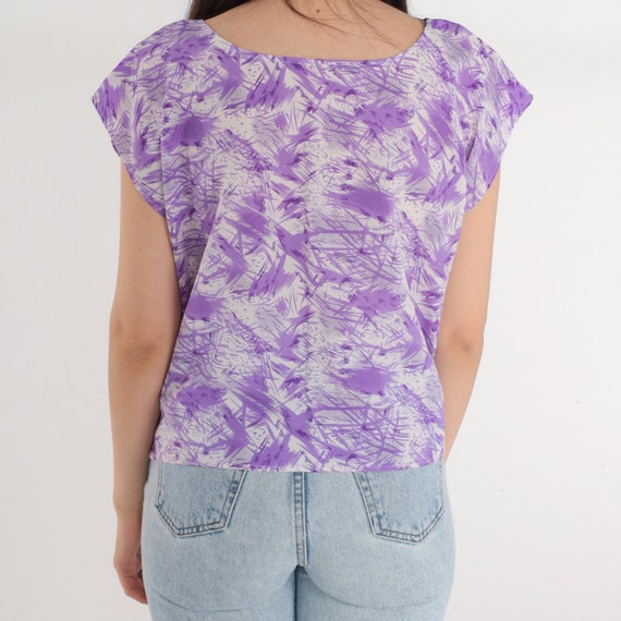 Abstract Print Top 70s Psychedelic Shirt Purple C… - image 5