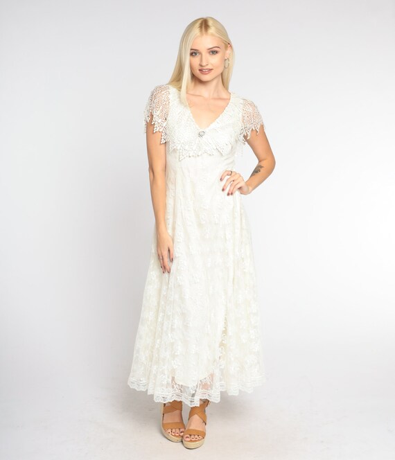 80s White Lace Dress Wedding Dress Floral Midi V Neck Capelet Gown Party Formal  Cocktail Scott Mcclintock Vintage 1980s Extra Small Xs 2 - Etsy