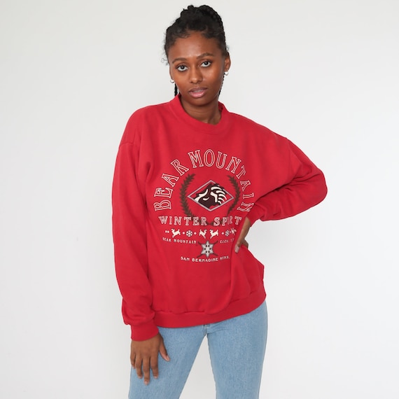 Bear Mountain Sweatshirt New York Shirt 90s Graphic Ski Sweater Mountain Crewneck Red 80s Vintage San Bernadine Medium Large