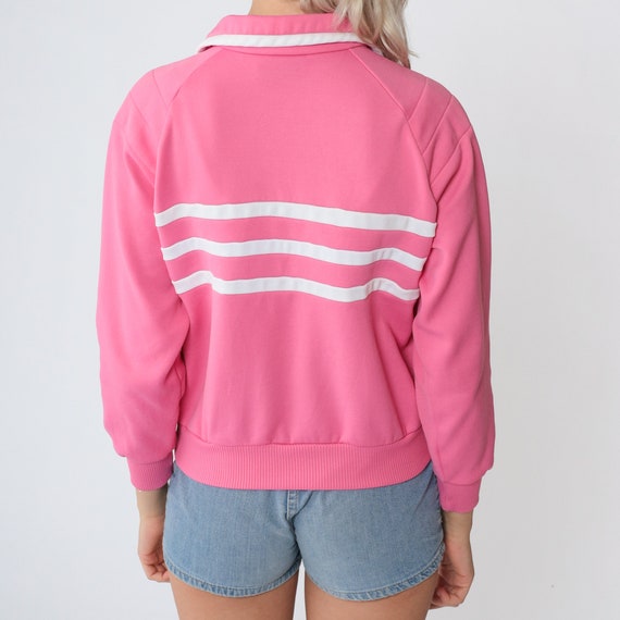 Hot Pink Track Jacket 80s Striped Zip Up Sweatshi… - image 6