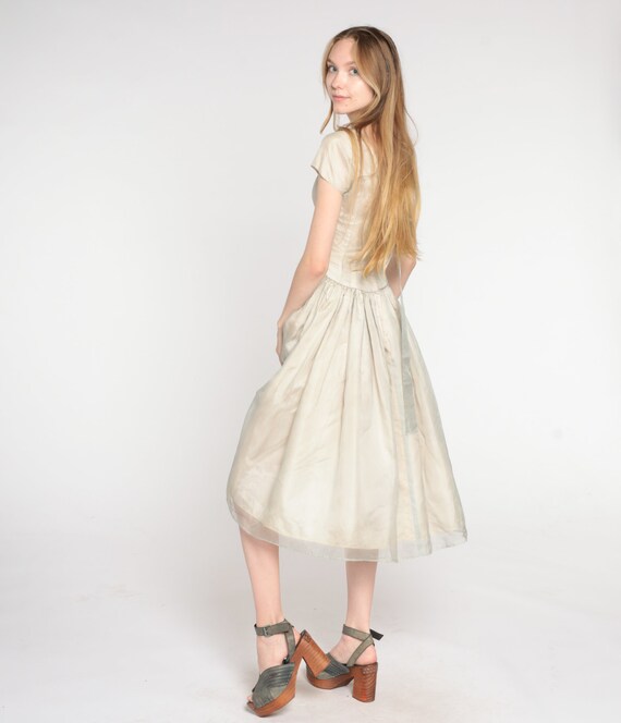 50s Party Dress Taupe Organza Cocktail Dress Full… - image 5