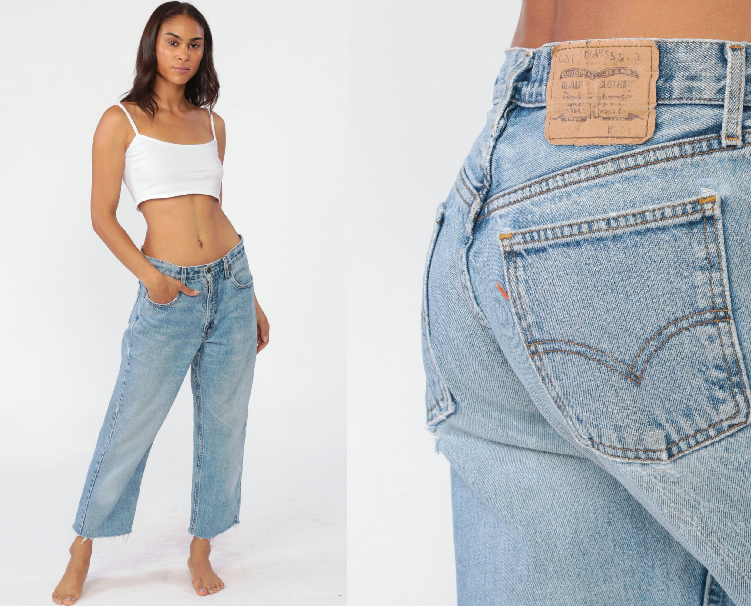 Levis Jeans 80s Boyfriend Jeans Distressed Relaxed Fit Jeans 80s Mom Jeans  Denim Pants High Rise Blue Jeans Cropped Levi Strauss Medium 31