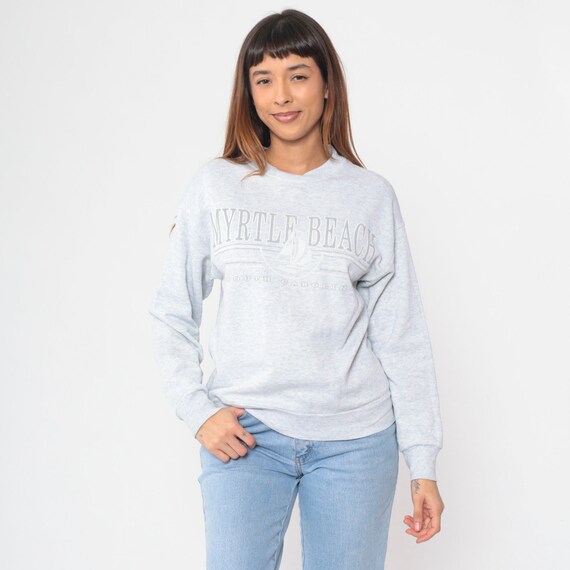 Myrtle Beach Sweatshirt 90s South Carolina Sweater Sailboat Graphic Shirt Pullover Crewneck Tourist Travel Heather Grey Vintage 1990s Medium