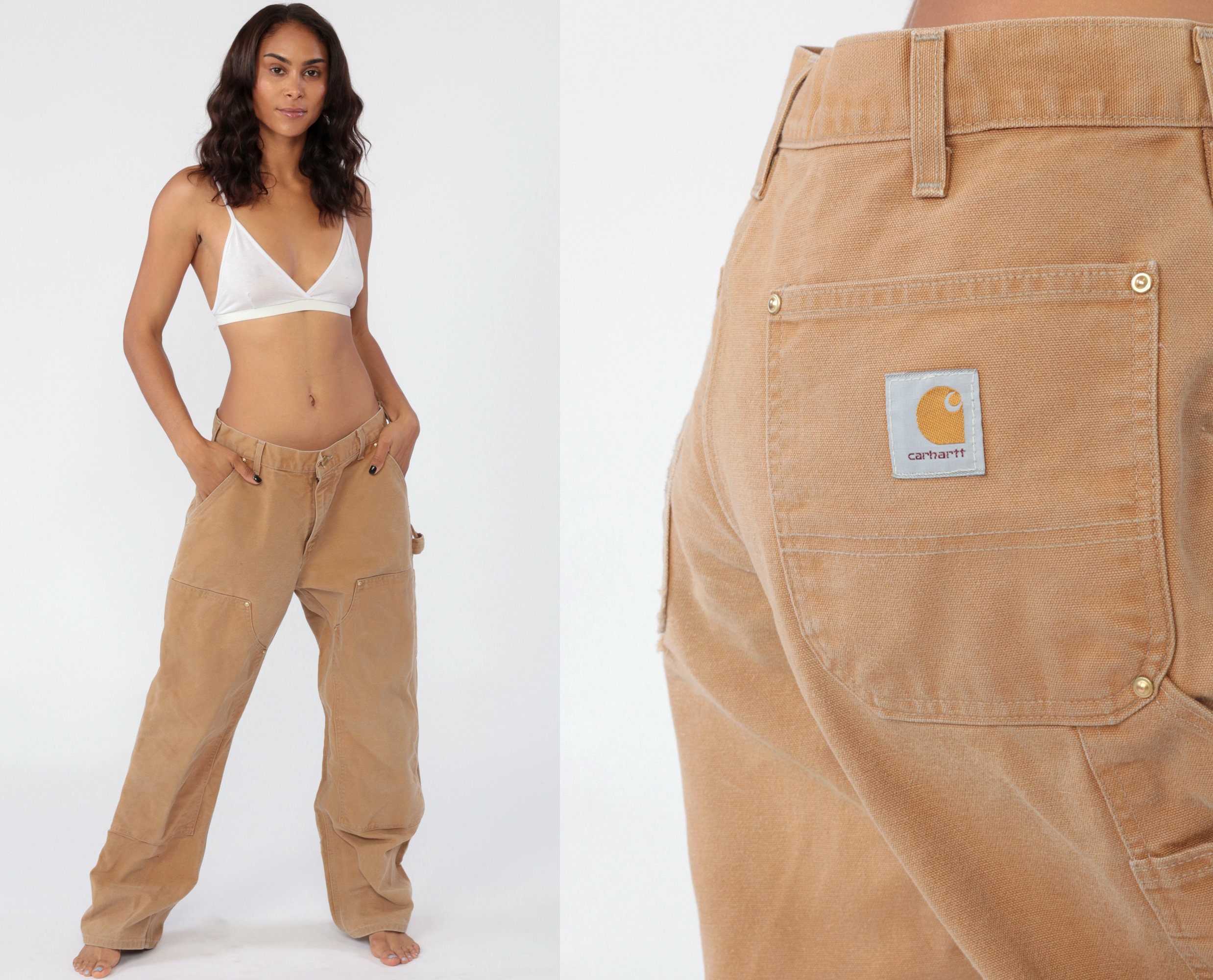 Carhartt Pants Workwear Wide Leg Boyfriend Relaxed Work Pants Baggy Cargo  Khaki Straight Leg Vintage 1990s Streetwear Large 