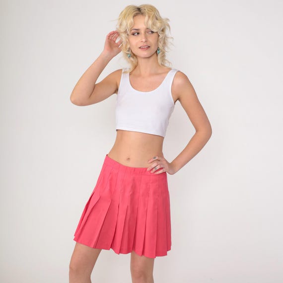 Pink Pleated Tennis Skirt 90s Mini Tail Skirt Retro Cheer Uniform Skirt High Waisted Preppy Summer Vintage 1990s Medium