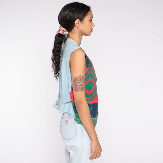 90s Southwestern Vest Red Blue Boho Geometric Shirt W… Gem