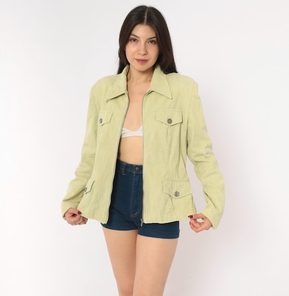 Y2K Sage Corduroy Jacket Four Pocket Mint Green Blazer Pointed Collar Cord Coat Casual Spring Layering Top Spring Pastel Vintage Large L
