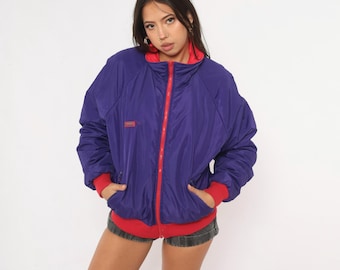 90s Columbia Reversible Bomber Jacket Red Purple Zip Front Color Block Sporty Windbreaker Gorpcore Outdoor Coat Vintage Medium M