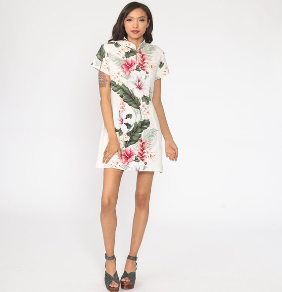 90s Floral Dress Hawaiian Tropical Mini Sundress … - image 3