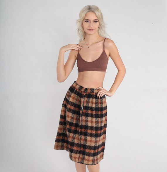 Brown Plaid Skirt 70s Knee Length Midi Skirt Retr… - image 2