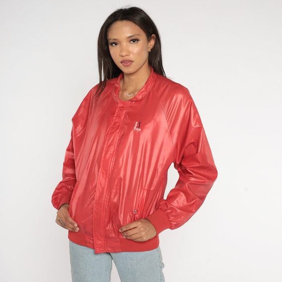 PGA Tour Windbreaker 80s Golf Jacket Zip Up Red Windbreaker Vintage Sportswear 1980s Raglan Sleeve Bomber Basic Light Shiny Nylon Medium
