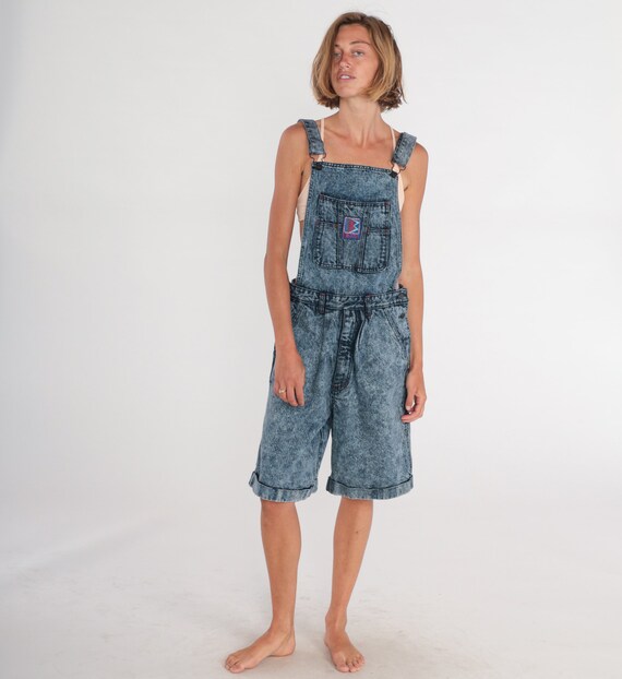 Acid Wash Overall Shorts 80s Backless Denim Short… - image 2