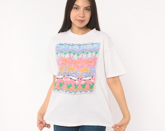 San Diego Zoo Tee 90s Desert Animal Print Graphic White Cotton Crew Neck Short Sleeve Souvenir Wildlife Colorful T Shirt Vintage Large L