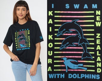 New Zealand Dolphin T-Shirt Y2K Kaikoura Shirt Neon Graphic Tee Scuba Diving Tshirt Retro Tourist Travel Vintage 00s Dolphin Mary Medium