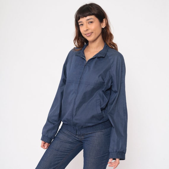 Navy Blue Windbreaker Jacket 80s Retro Raglan Sleeve Jacket Normcore Vintage 1980s Retro Preppy Men's Medium