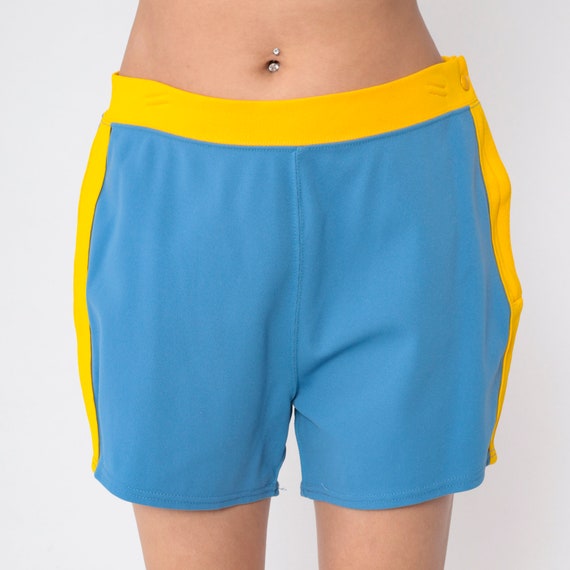 70s Running Shorts Blue Yellow Striped Gym Shorts… - image 9