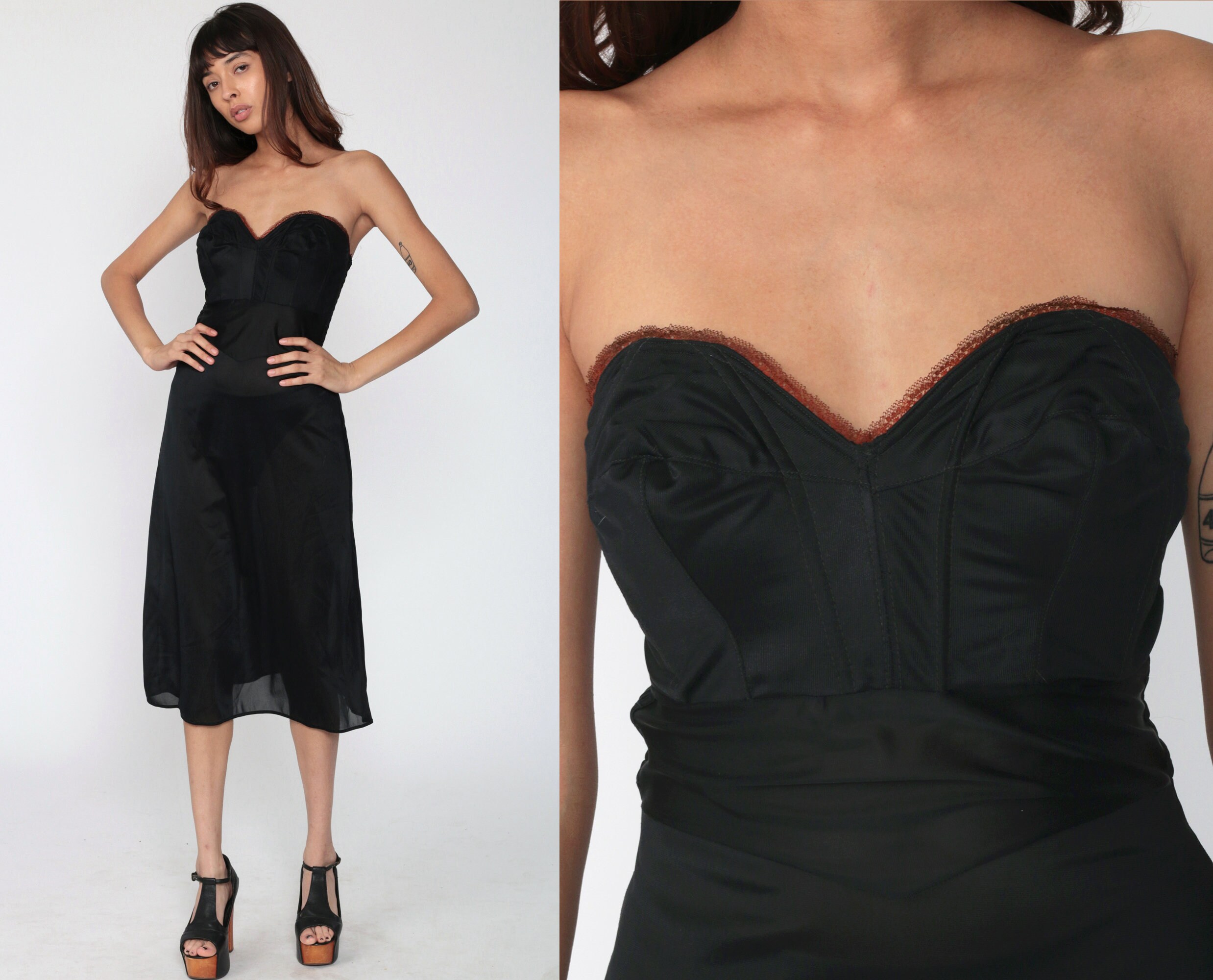 black strapless slip dress