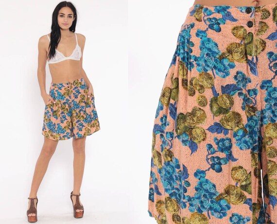 Fruit Print Shorts 90s Mom Shorts Rayon Summer Sho
