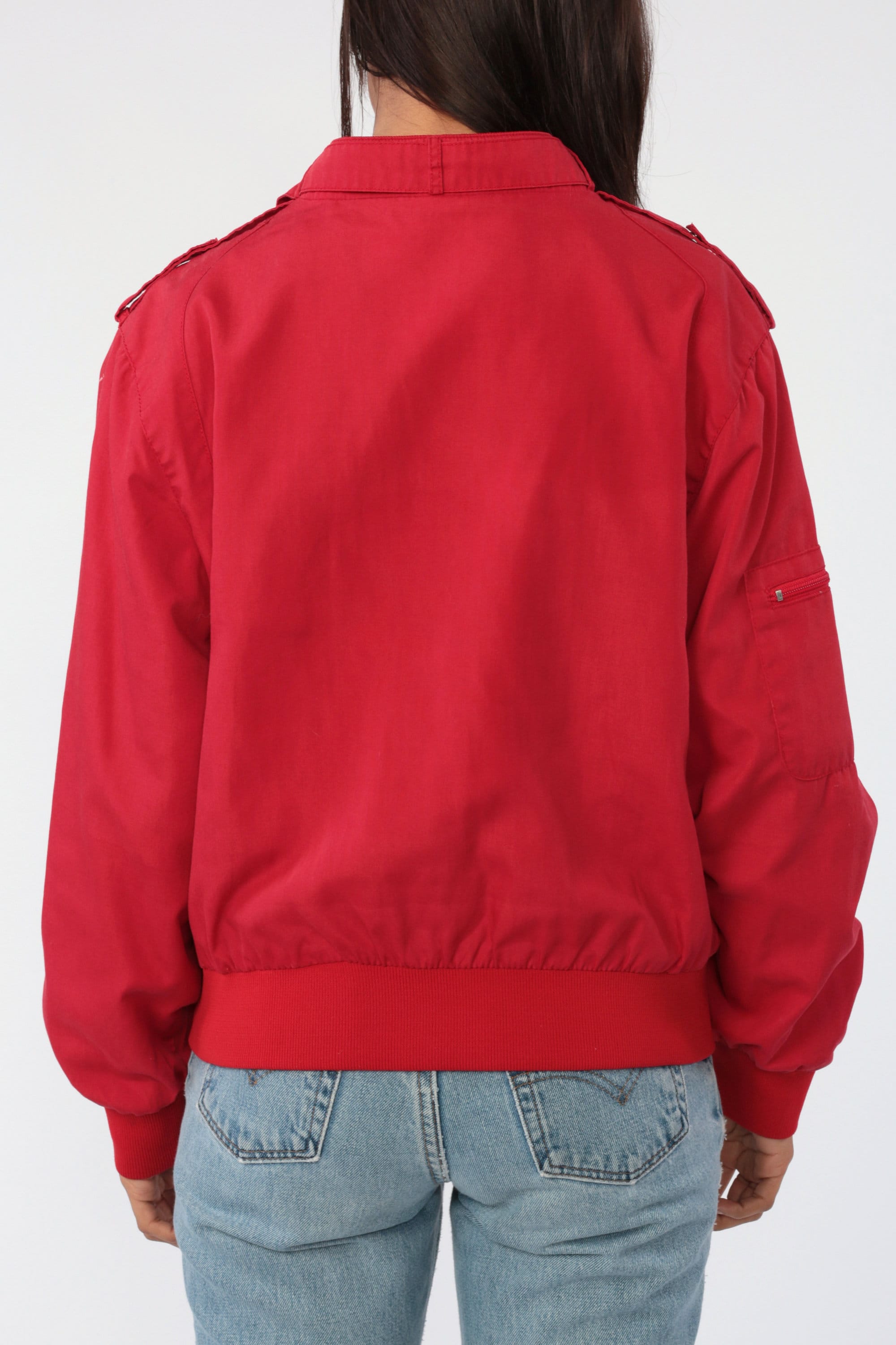 Red Bomber Jacket 80s Cafe Racer BEVERLEY HILLS POLOCLUB Windbreaker