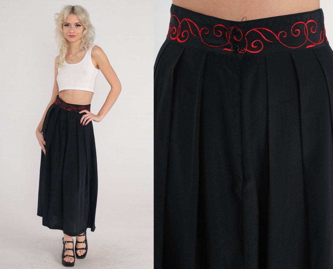 VINTAGE 70s BLACK WHITE DOG TOOTH SWING MIDI SKIRT 8 10 S