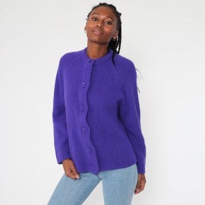 Purple Cardigan Sweater 70s Sweater Raglan Sleeve Button Up Grandma Sweater Slouchy Boho Vintage 80s Retro Bohemian Plain Medium Large