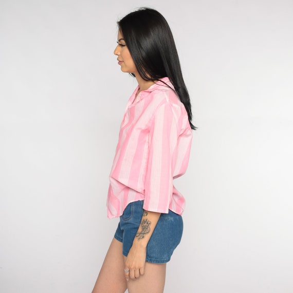 Pink Striped Blouse 80s Semi-Sheer Collared Shirt… - image 5