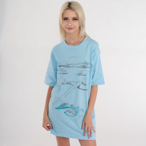 90s Airplane T Shirt Dress Oberlerchner Mg 23 Plane Shirt Austrian Sailplane Graphic Single Stitch Baby Blue Vintage 1990s Extra Large xl