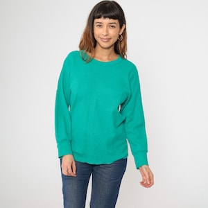 Vintage Teal Thermal Shirt Long Sleeve Waffle Knit T Shirt 80s Green Under Shirt Long Underwear Retro Tee Normcore Crewneck Medium