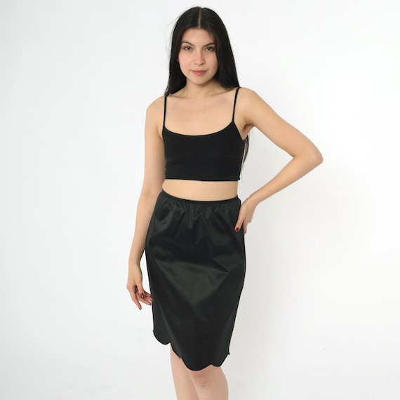 Vintage 60s Black Slip Skirt Vanity Fair Scalloped Hem Pinup Lingerie Half Slip Skirt Mini Pin Up 1960s Small xs