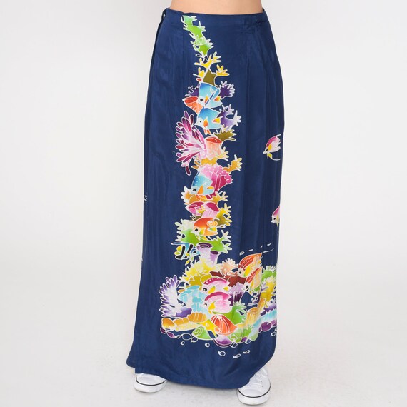 Tropical Fish Skirt 80s Maxi Wrap Skirt Blue Unde… - image 7