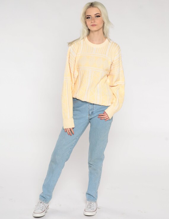 Yellow Knit Sweater 80s Geometric Pastel Sweater … - image 4