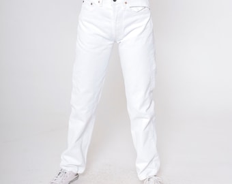 90's H.I.S. White Jeans, Vintage Men's Straight Classic Fit 90's H.I.S. White Jeans, Vintage Men's Straight Classic Fit
