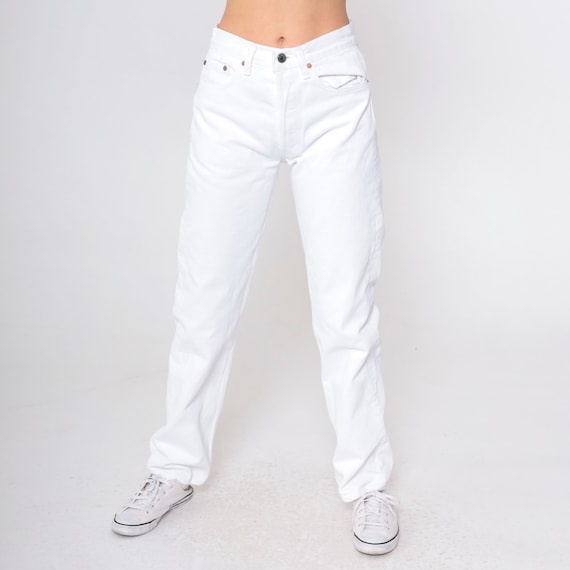 Vintage White Levi's Jeans 90s Straight Leg Jeans Mom Jeans Levis Red Tab High Waist Rise USA Made Retro Denim Pants 1990s Small 29 x 32