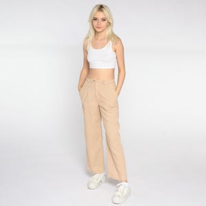 Vintage tan Levis broek jaren 70 jaren 80 rechte pijpen broek geplooide wijde pijpen hoge taille broek hippie jaren 1970 jaren 1980 Boho Boho Small 27