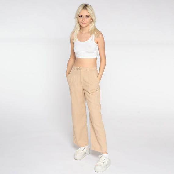 Vintage Tan Levis Trousers 70s 80s Straight Leg Pants Pleated Wide Leg High Waist Slacks Hippie 1970s 1980s Bohemian Boho Small 27