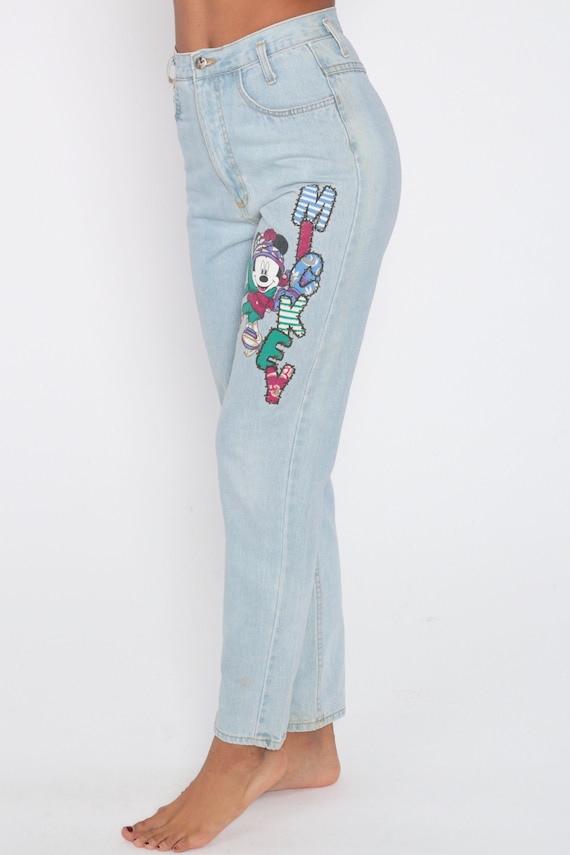 90s MICKEY MOUSE Jeans Jerry Leigh Disney Mom Jeans High Waisted Tapered Leg Light Blue Denim Pants Blue 1990s Vintage Kawaii Extra Small xs
