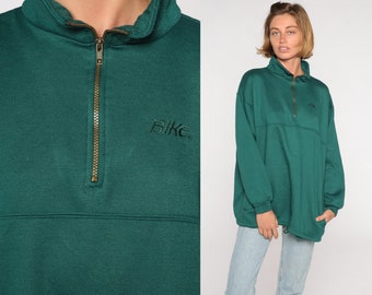 Green Bike Sweatshirt Quarter Zip Sweatshirt 80s Pullover Sweater Retro Shirt 1980s Slouchy Vintage 90s Large L