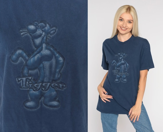 Tigger T-Shirt Y2K Disney Shirt Winnie The Pooh Graphic Tee Navy Blue Cartoon Tshirt Streetwear Retro Kawaii Top Vintage 00s Cotton Medium M