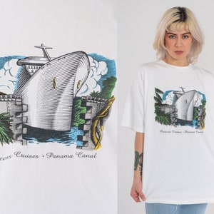Panama Canal Shirt 90s Princess Cruises T-Shirt Cruise Ship Graphic Tee Retro Tourist Travel Tshirt Single Stitch White Vintage 1990s XL