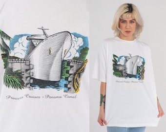 Panama Canal Shirt 90s Princess Cruises T-Shirt Cruise Ship Graphic Tee Retro Tourist Travel Tshirt Single Stitch White Vintage 1990s XL